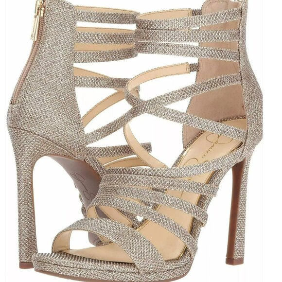 Jessica Simpson Shoes - NWOT Jessica Simpson Palkaya Gold Glitter Strappy Stiletto Heel Sandals  4.25"